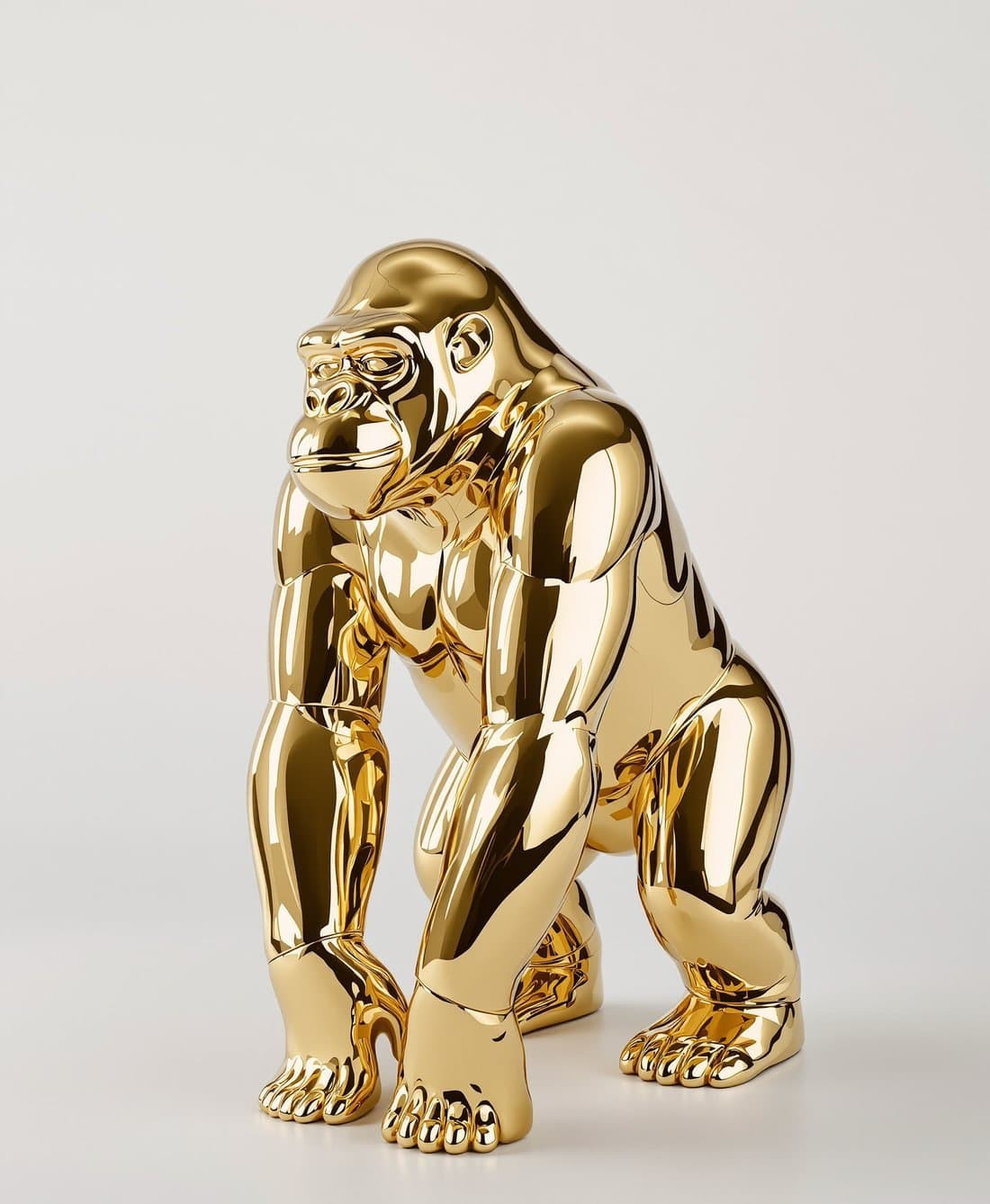 Gorille chrome or sur fond gris studio